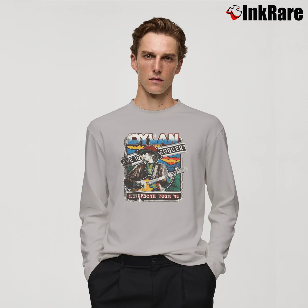 Bob Dylan 1978 Concert Men’s Long-Sleeve Tee in sport grey – Versatile Layering Men’s Bob Dylan 1978 Concert Long-Sleeve Shirt in sport grey | Sleek, Lightweight, Year-Round Wear