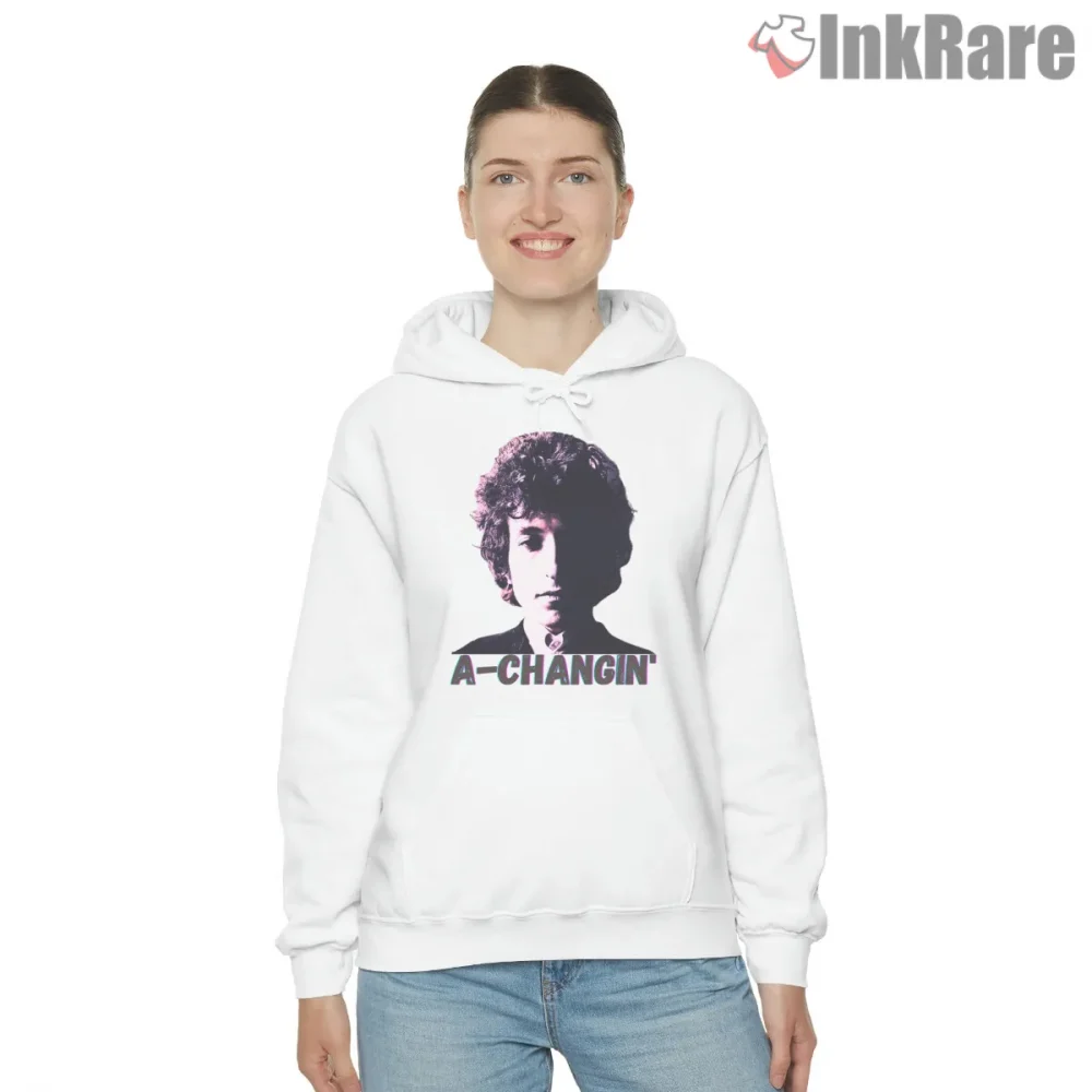Bob Dylan A Changin Classic Silhouette Shirt on white hoodie for women graphic tee