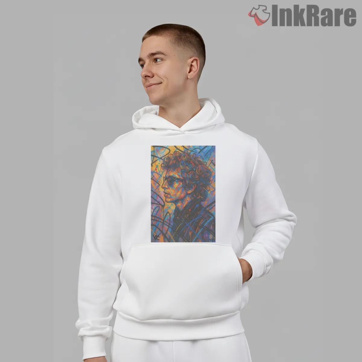 Bob Dylan Abstract Line Art Portrait Hoodie White Bob Dylan Abstract Line Art Portrait Shirt on white hoodie for men graphic tee