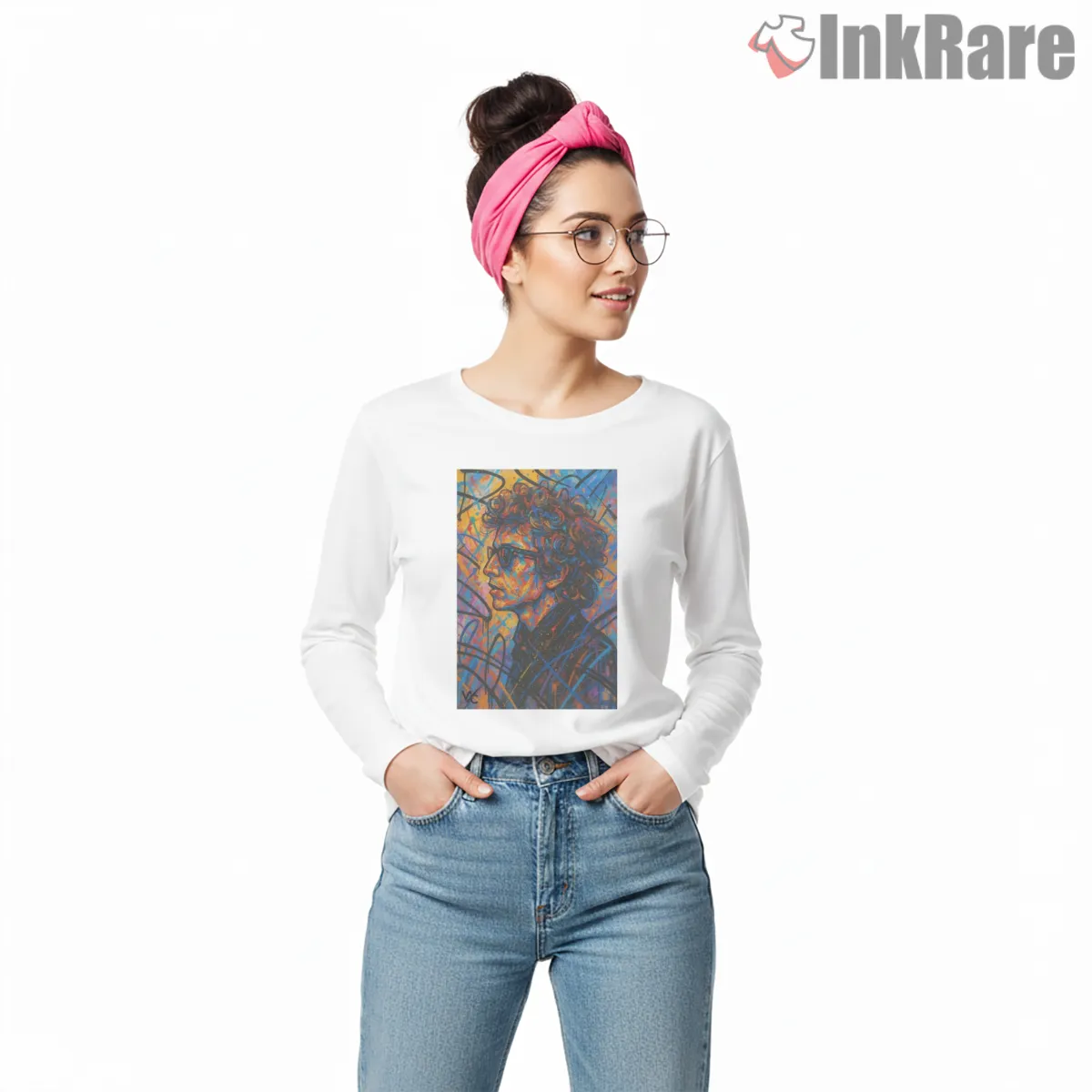 Bob Dylan Abstract Line Art Portrait Long Sleeve White Bob Dylan Abstract Line Art Portrait Shirt on white long sleeve shirt for women graphic tee