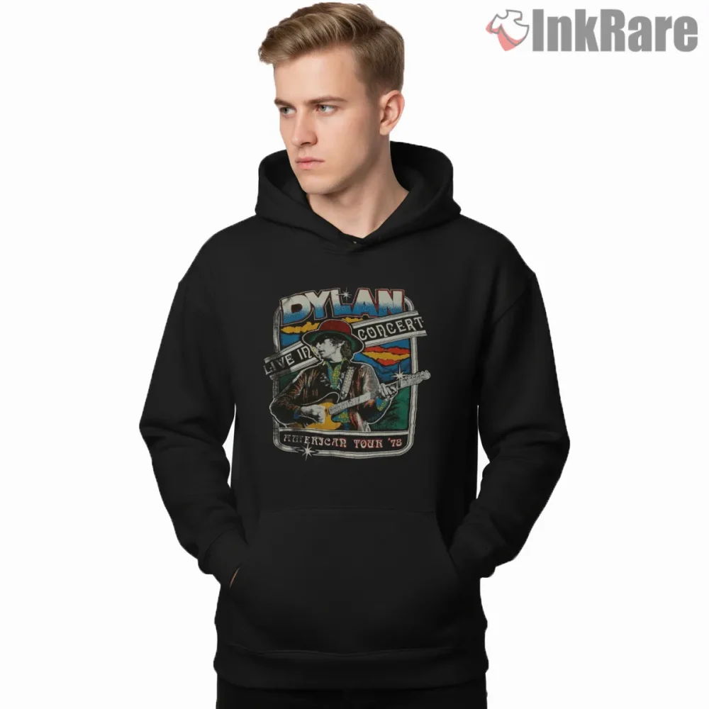 Bob Dylan American Tour 78 Vintage Concert Shirt on black hoodie for men graphic tee