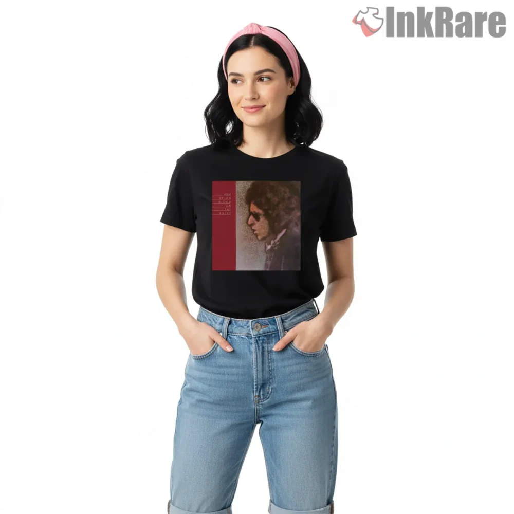 Bob Dylan Blood On The Tracks Album Tribute Shirt on black short sleeve shirt for women graphic tee