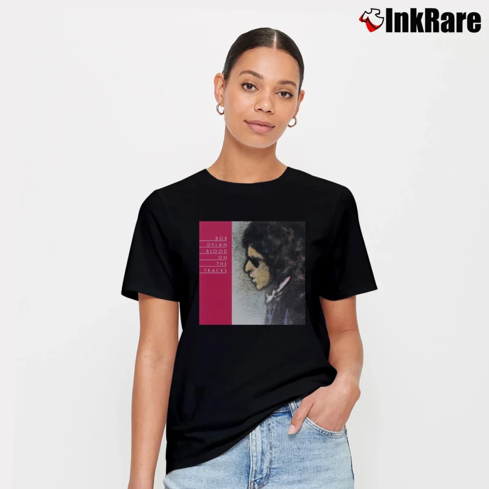 Women’s Bob Dylan Blood On The Tracks Logo Signature T-Shirt in black | Soft, Flattering Fit