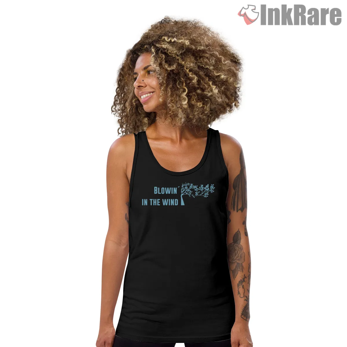 Bob Dylan Blowin In The Wind Blue Minimalist Tank Top Black Bob Dylan Blowin In The Wind Blue Minimalist Shirt on black tank top for women graphic tee