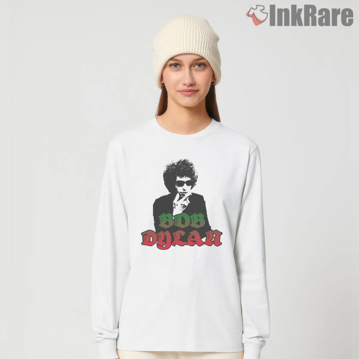 Bob Dylan Blowin In The Wind Silhouette Long Sleeve White Bob Dylan Blowin In The Wind Silhouette Shirt on white long sleeve shirt for women graphic tee
