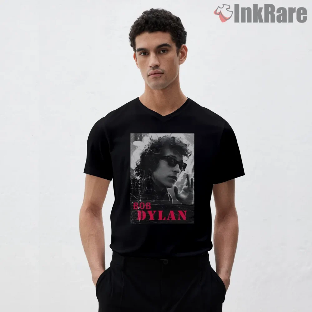 Bob Dylan Classic Americana Vintage Art Shirt on black v-neck shirt for men graphic tee