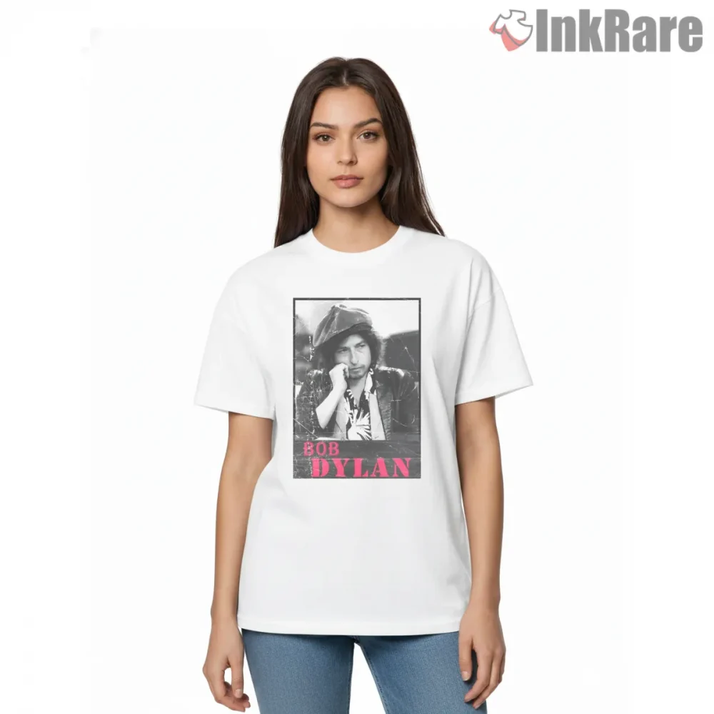 Bob Dylan Classic Monochrome Portrait Shirt on white short sleeve shirt for women graphic tee