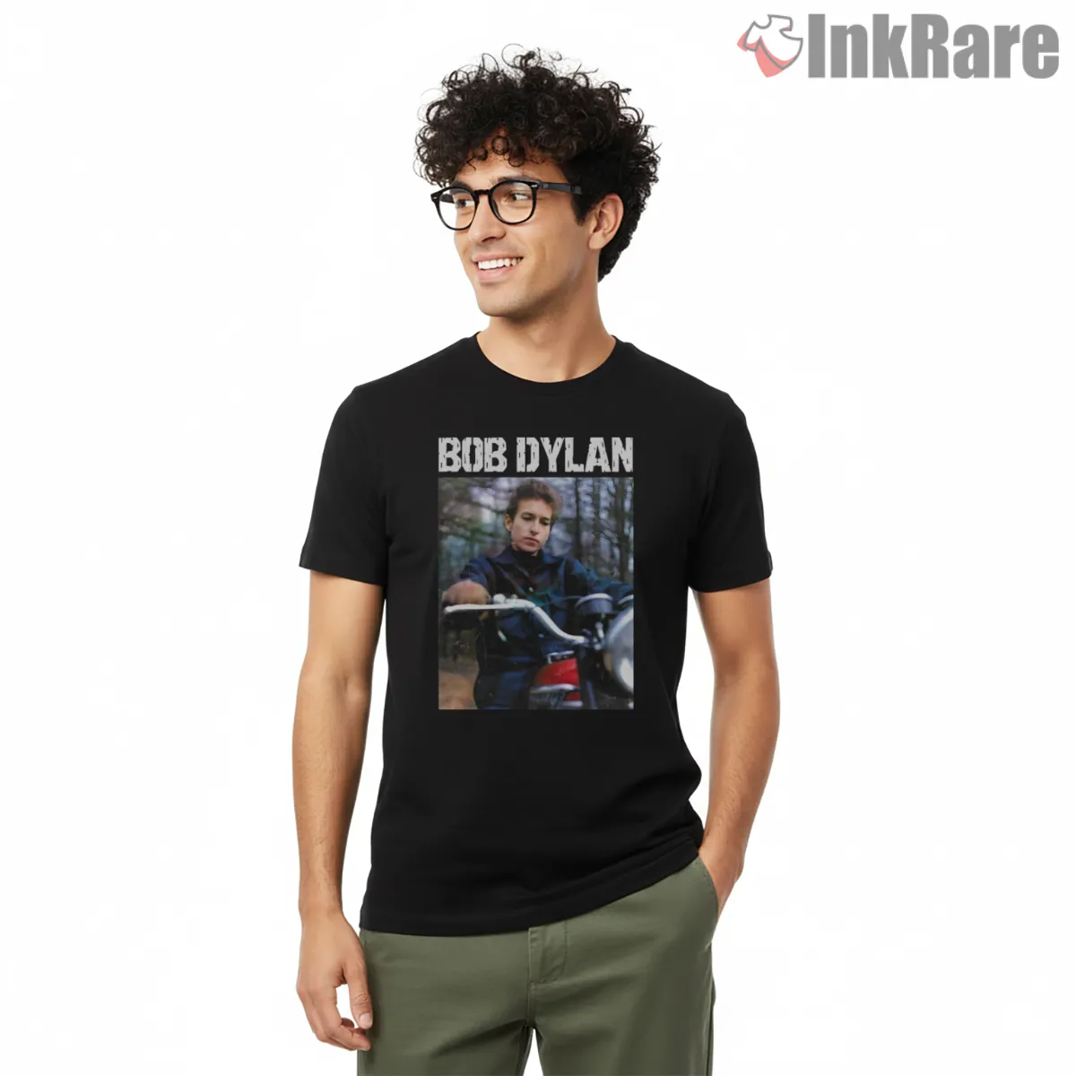 Bob Dylan Classic Rider Forest Portrait Shirt on black short sleeve shirt for men graphic tee