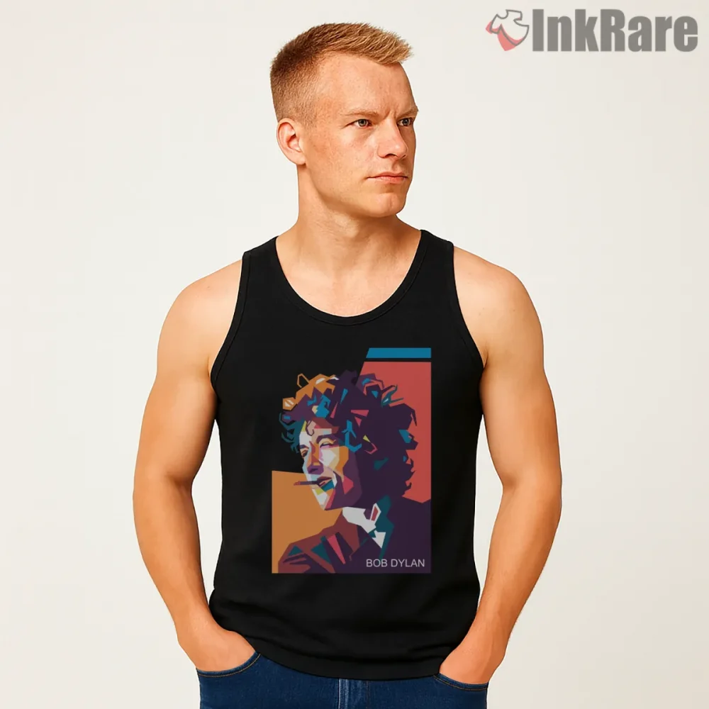 Bob Dylan Colorful Pop Art Portrait Shirt on black tank top for men graphic tee