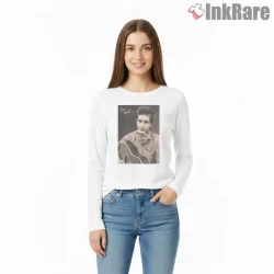 Bob Dylan Early Years Acoustic Portrait Shirt on white long sleeve shirt for women graphic tee