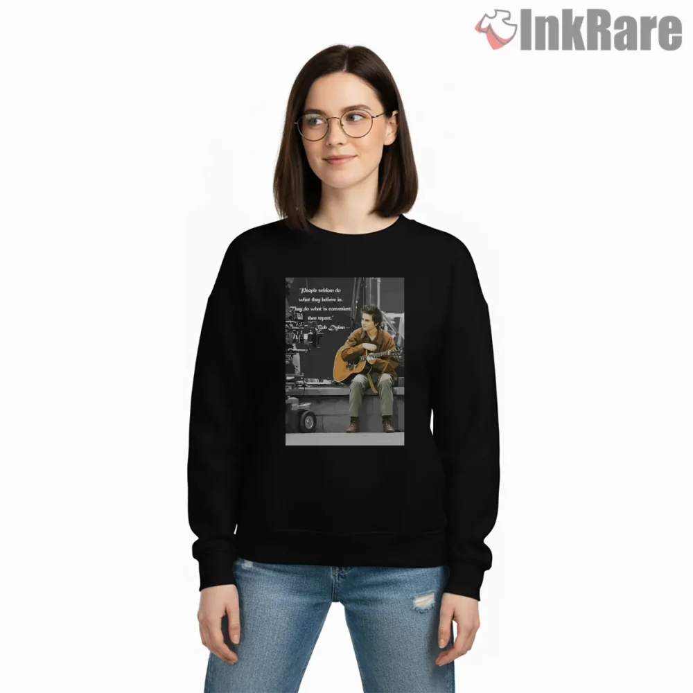 Bob Dylan Eighties Quote Acoustic Portrait Shirt on graphic shirt for women graphic tee