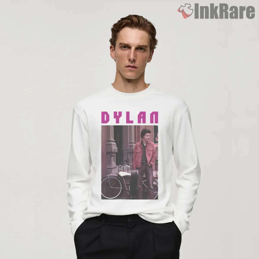 Bob Dylan Eighties Street Legend Poster Shirt on white long sleeve shirt for men graphic tee