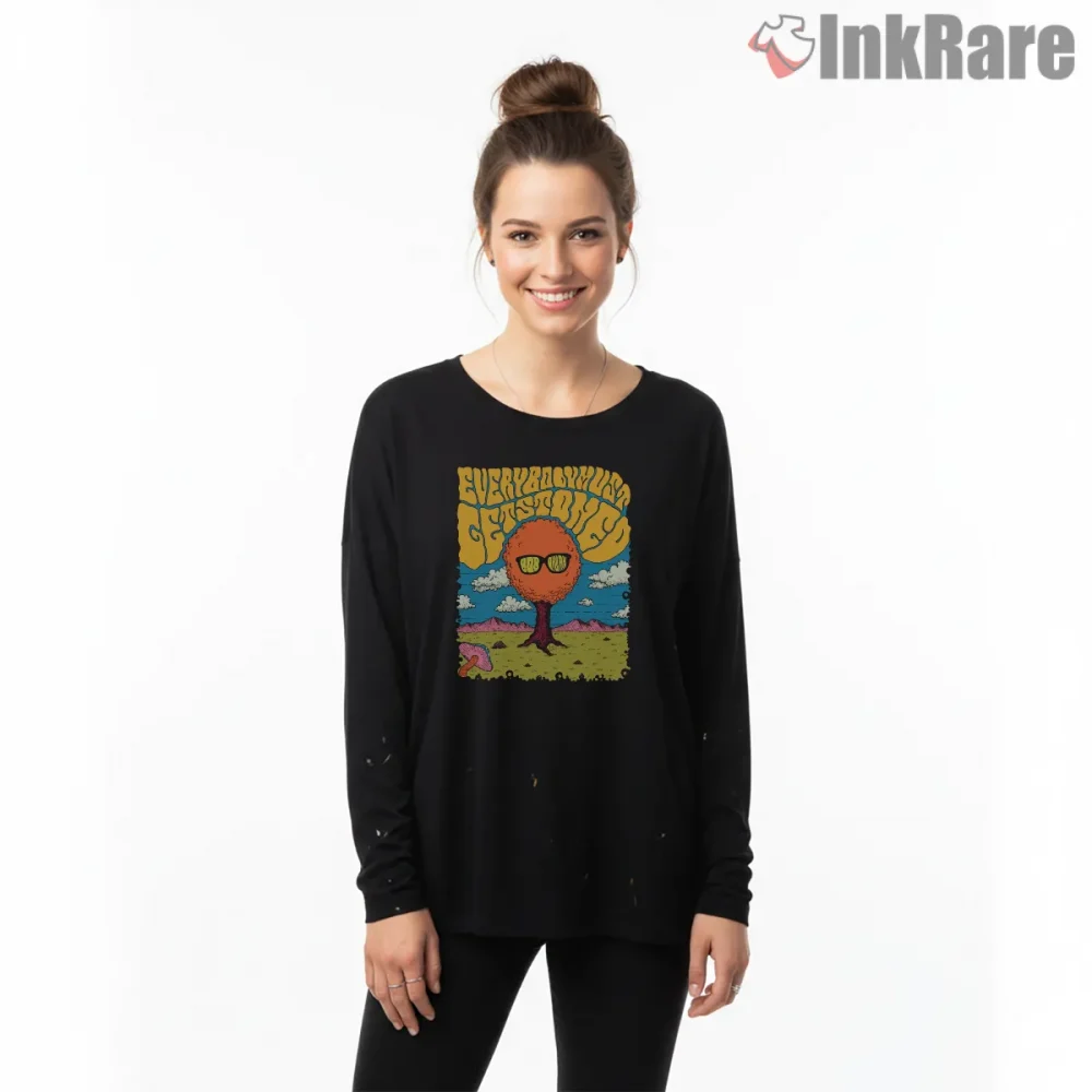 Bob Dylan Everybody Must Get Stoned Lyric Art Shirt on black long sleeve shirt for women graphic tee