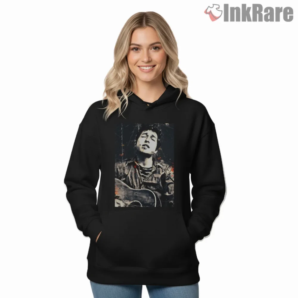 Bob Dylan Gritty Acoustic Folk Vintage Shirt on black hoodie for women graphic tee