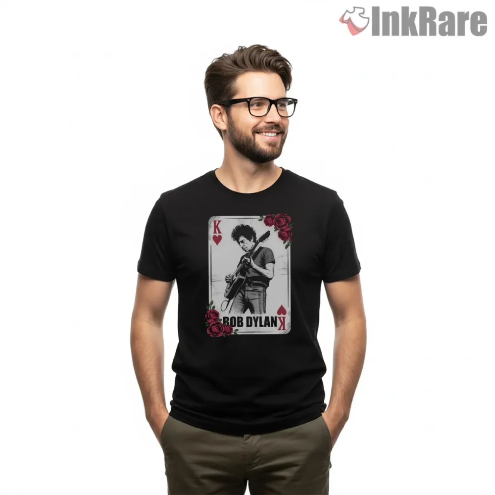 Bob Dylan King Of Hearts Folk Icon Shirt on black short sleeve shirt for men graphic tee