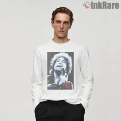 Bob Dylan Live Performance Blue Portrait Shirt on white long sleeve shirt for men graphic tee