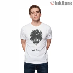 Bob Dylan Minimalist Scribble Hair Portrait Shirt on white short sleeve shirt for men graphic tee