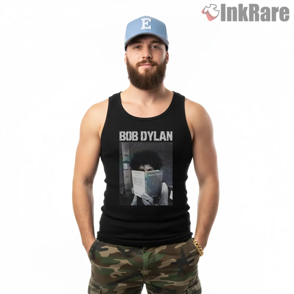 Bob Dylan Reading Literary Icon Shirt on black tank top for men graphic tee