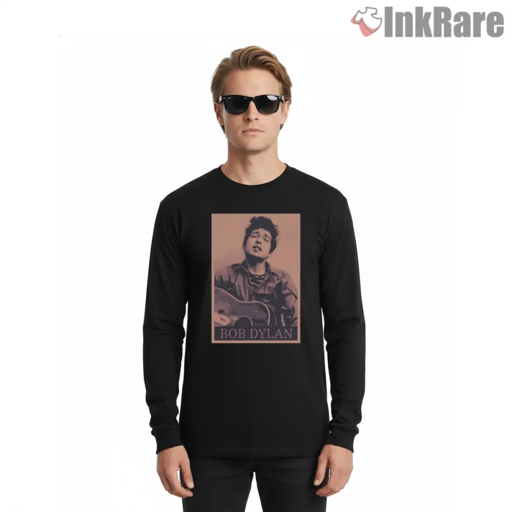 Bob Dylan Retro Concert Vibe Shirt on black long sleeve shirt for men graphic tee