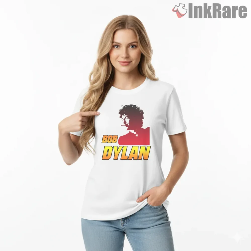 Bob Dylan Retro Rebel Red Silhouette Shirt on white short sleeve shirt for women graphic tee
