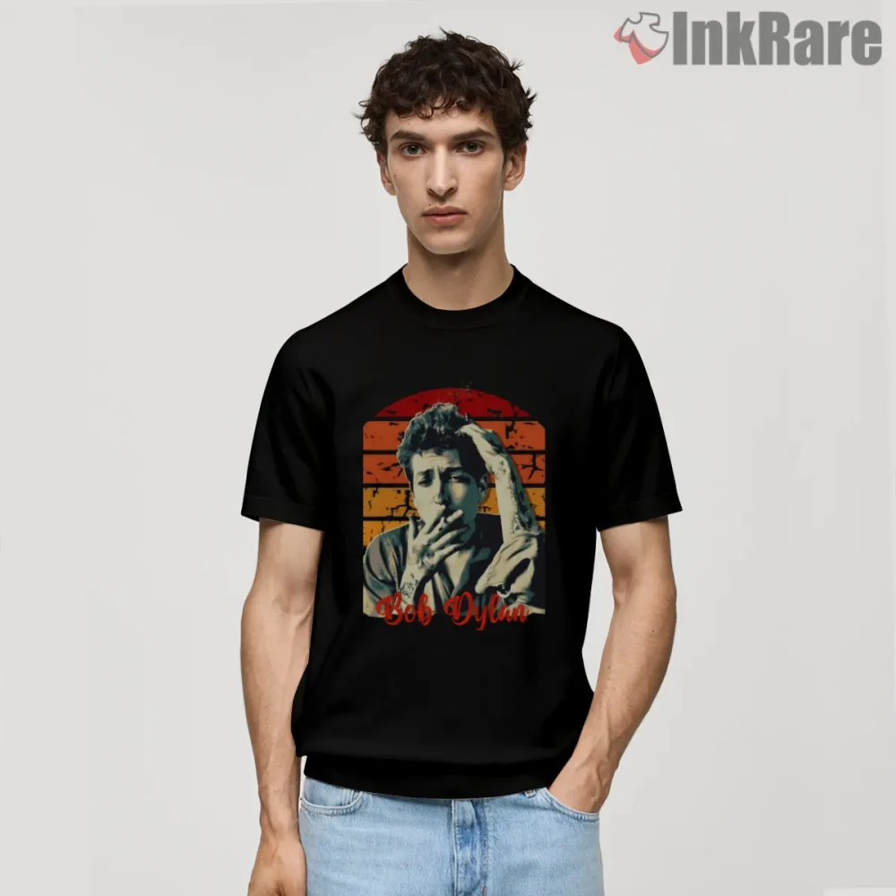Bob Dylan Retro Seventies Portrait Shirt on black short sleeve shirt for men graphic tee