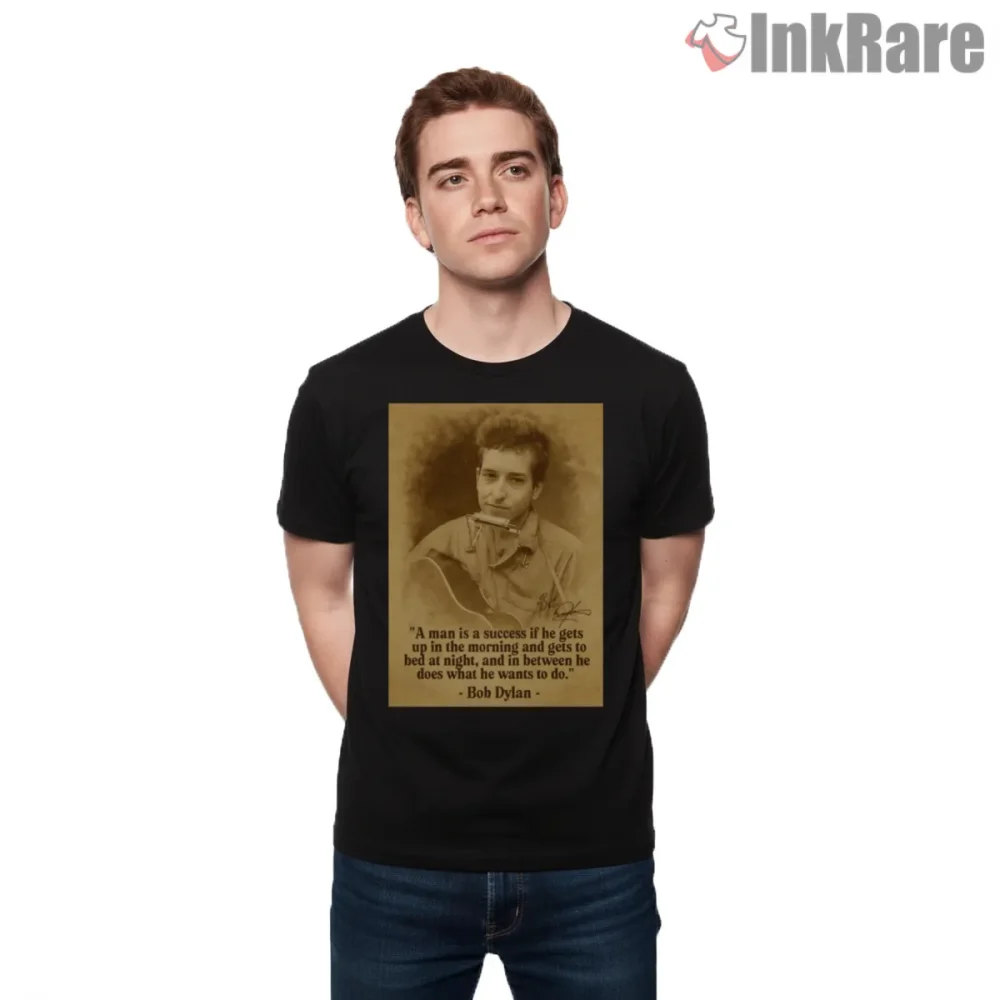 Bob Dylan Sepia Success Quote Vintage Shirt on black short sleeve shirt for men graphic tee