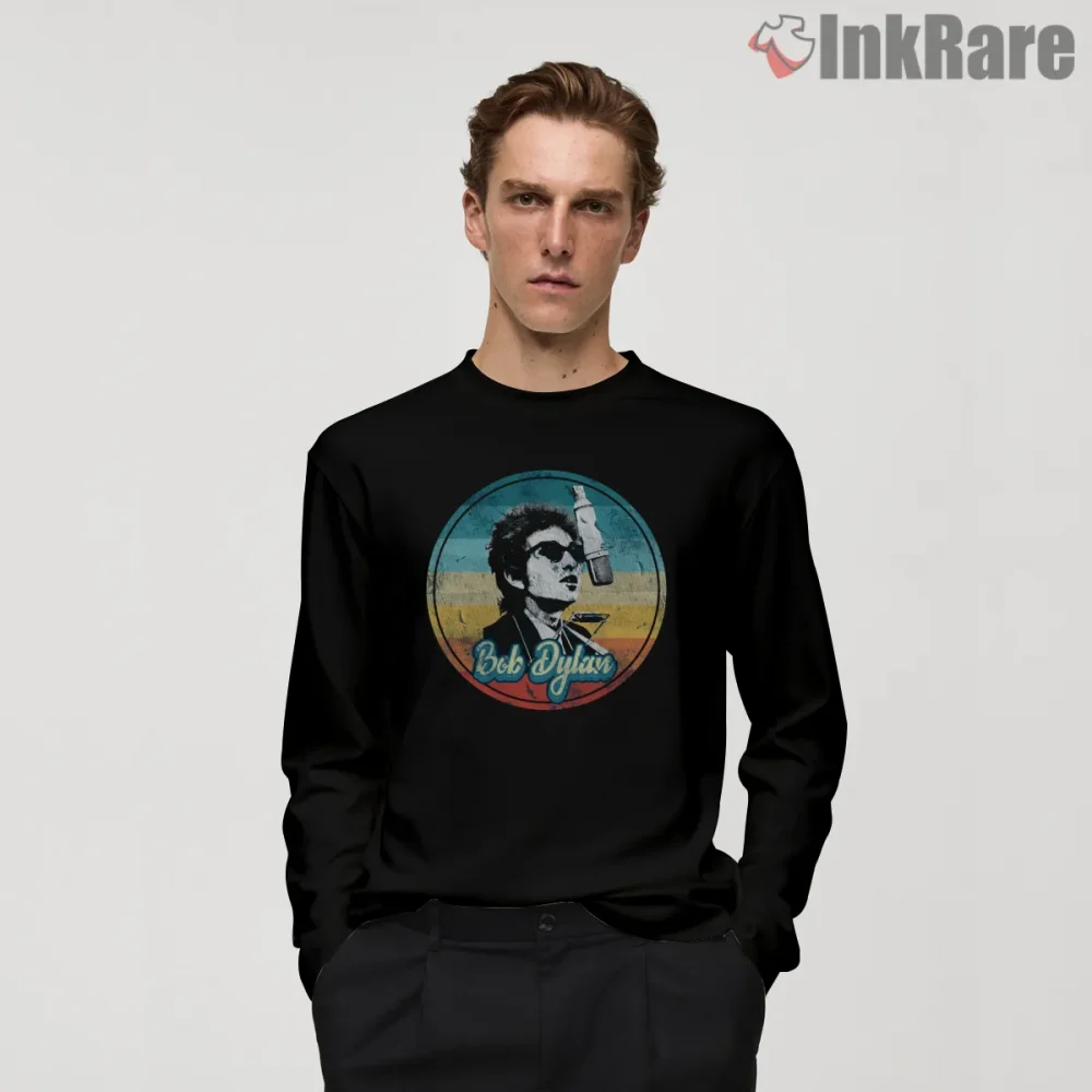 Bob Dylan Songwriter Studio Microphone Shirt on black long sleeve shirt for men graphic tee