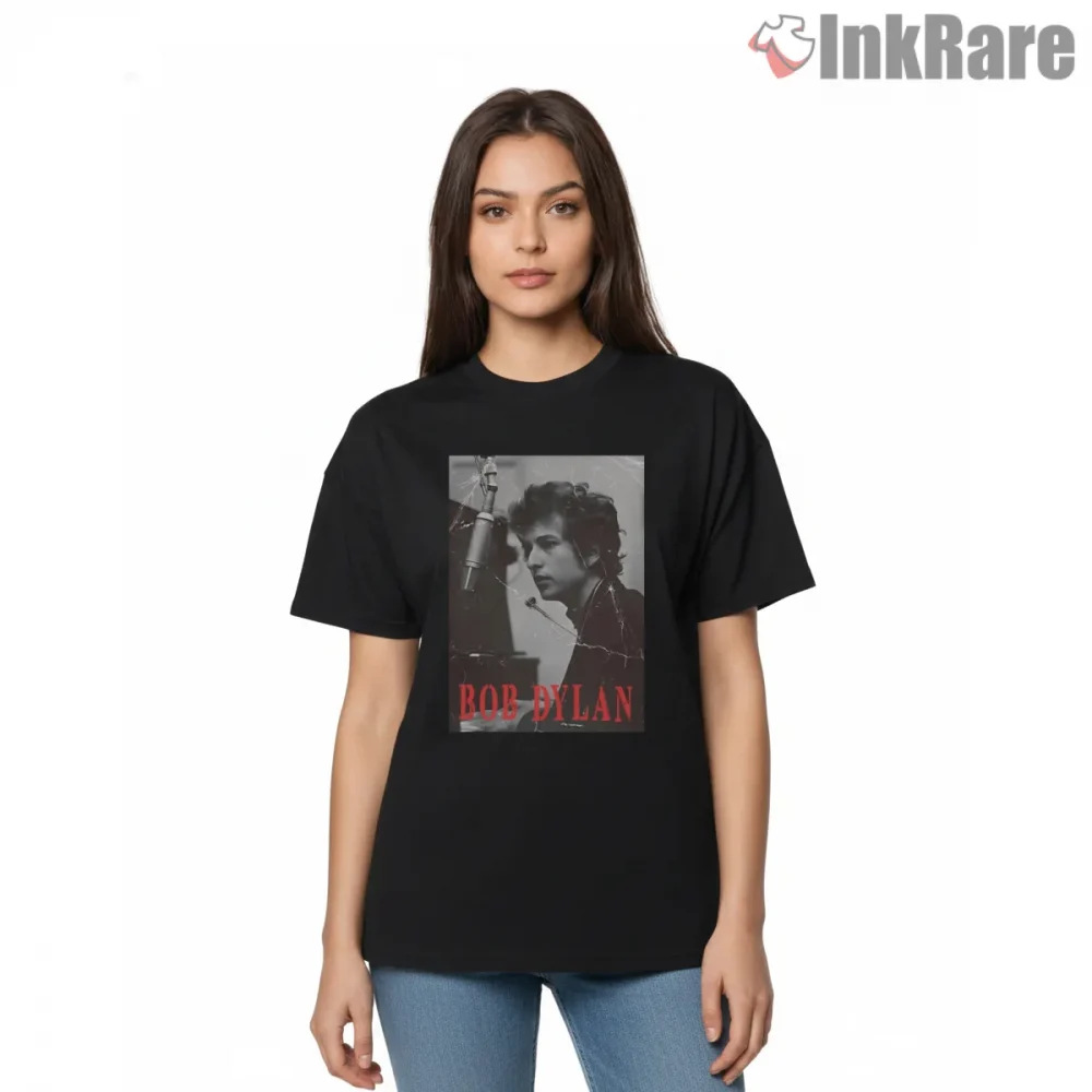 Bob Dylan Studio Session Classic Portrait Shirt on black short sleeve shirt for women graphic tee