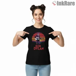Bob Dylan Sunset Guitar Performance Silhouette Shirt on black short sleeve shirt for women graphic tee