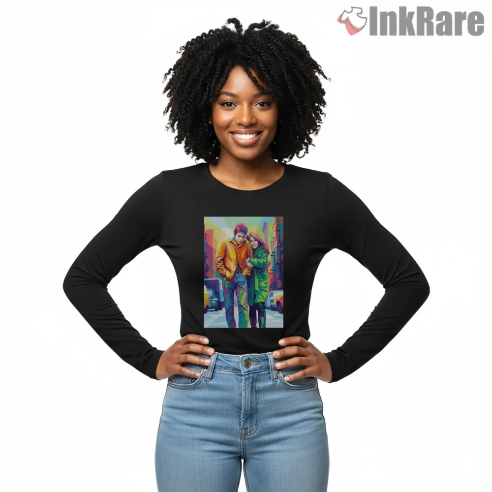 Bob Dylan The Freewheelin Street Scene Shirt on black long sleeve shirt for women graphic tee