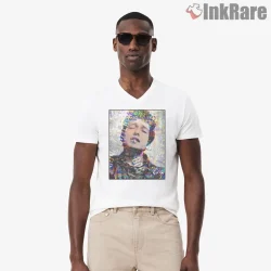 Bob Dylan The Wordsmith Psychedelic Portrait Shirt on white v-neck shirt for men graphic tee