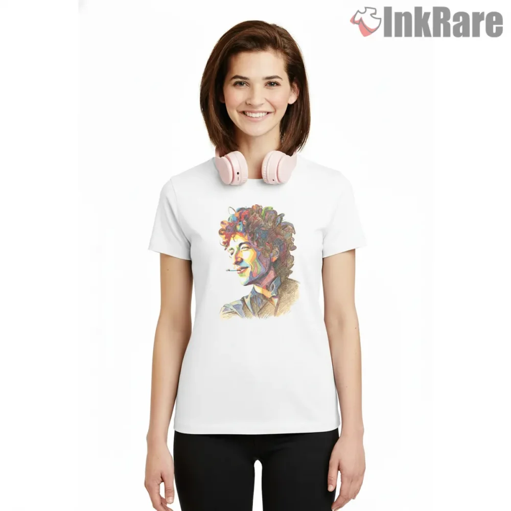 Bob Dylan Vibrant Psychedelic Portrait Shirt on white short sleeve shirt for women graphic tee