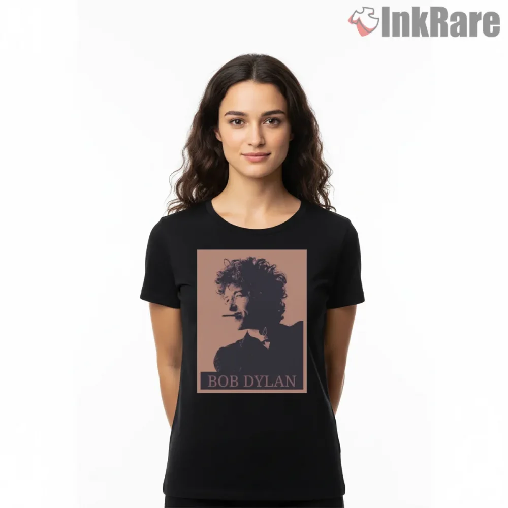 Bob Dylan Vintage Smoking Portrait Shirt on black short sleeve shirt for women graphic tee