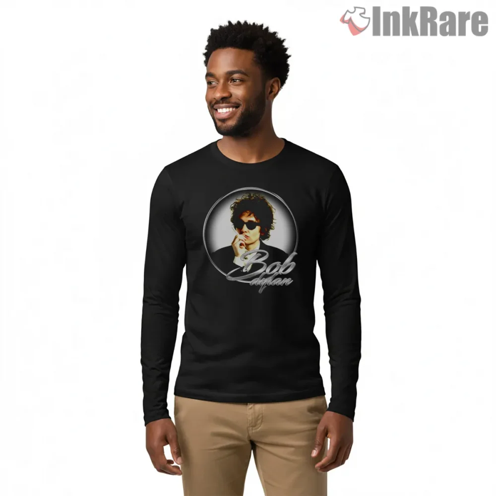 Bob Dylan Vintage Sunglasses Icon Shirt on black long sleeve shirt for men graphic tee