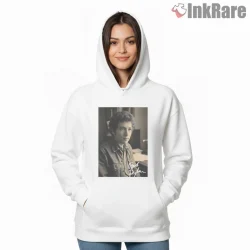 Bob Dylan Warm Retro Studio Portrait Shirt on white hoodie for women graphic tee