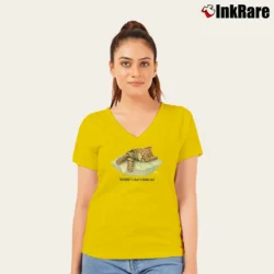 Women’s Bob Harrison 90s Cat I Don’t Think So V-Neck Tee in yellow | Chic Neckline, Soft Texture