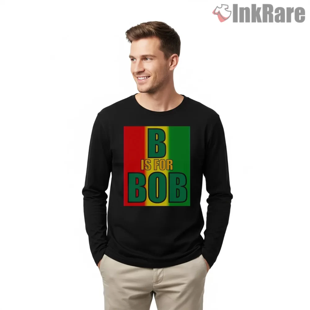 Bob Marley Alphabet Rasta Color Block Shirt on black long sleeve shirt for men graphic tee