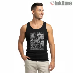 Bob Marley Black And White Roots Portrait Shirt on black tank top for men graphic tee