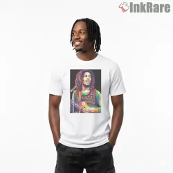 Bob Marley Bold Reggae Pop Art Guitar Shirt on white short sleeve shirt for men graphic tee