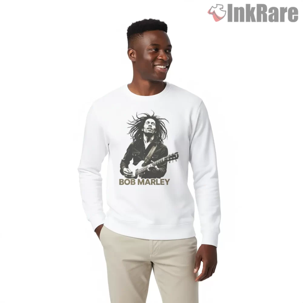 Bob Marley Classic Black And White Guitar Shirt on graphic shirt for men graphic tee