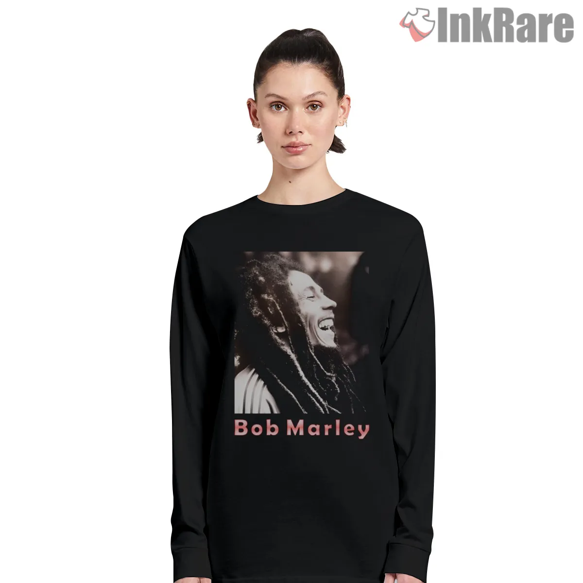 Bob Marley Classic Reggae Portrait Long Sleeve Black Bob Marley Classic Reggae Portrait Shirt on black long sleeve shirt for women graphic tee