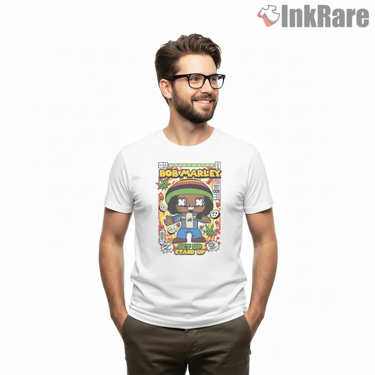 Bob Marley Comic Book Reggae Art Short Sleeve White Bob Marley Comic Book Reggae Art Shirt on white short sleeve shirt for men graphic tee