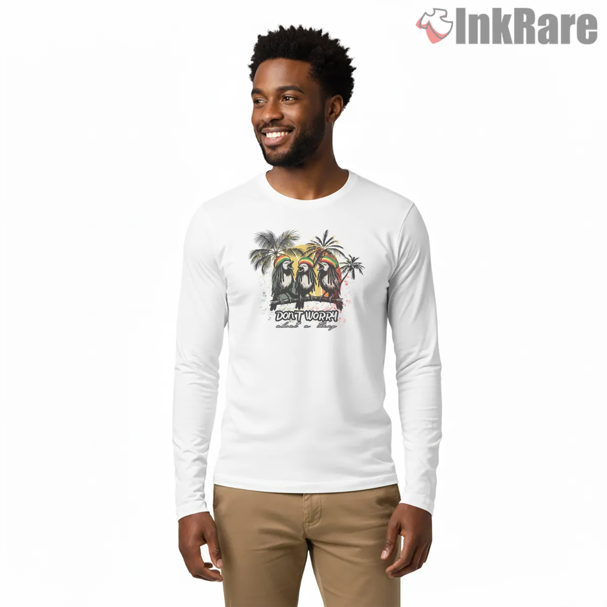 Bob Marley Dont Worry Message Illustration Shirt on white long sleeve shirt for men graphic tee