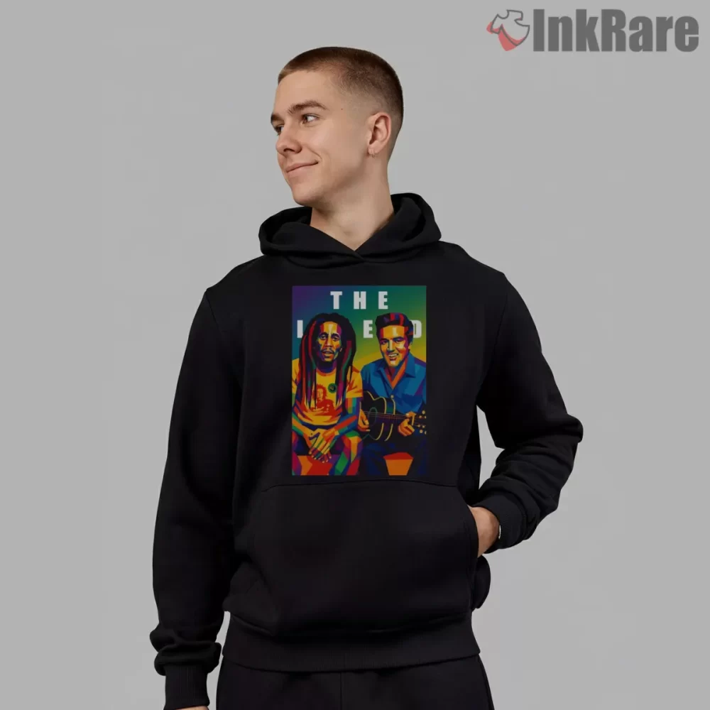 Bob Marley Duo Pop Art Music Shirt on black hoodie for men graphic tee