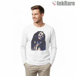 Bob Marley Expressive Reggae Pop Art Shirt on white long sleeve shirt for men graphic tee