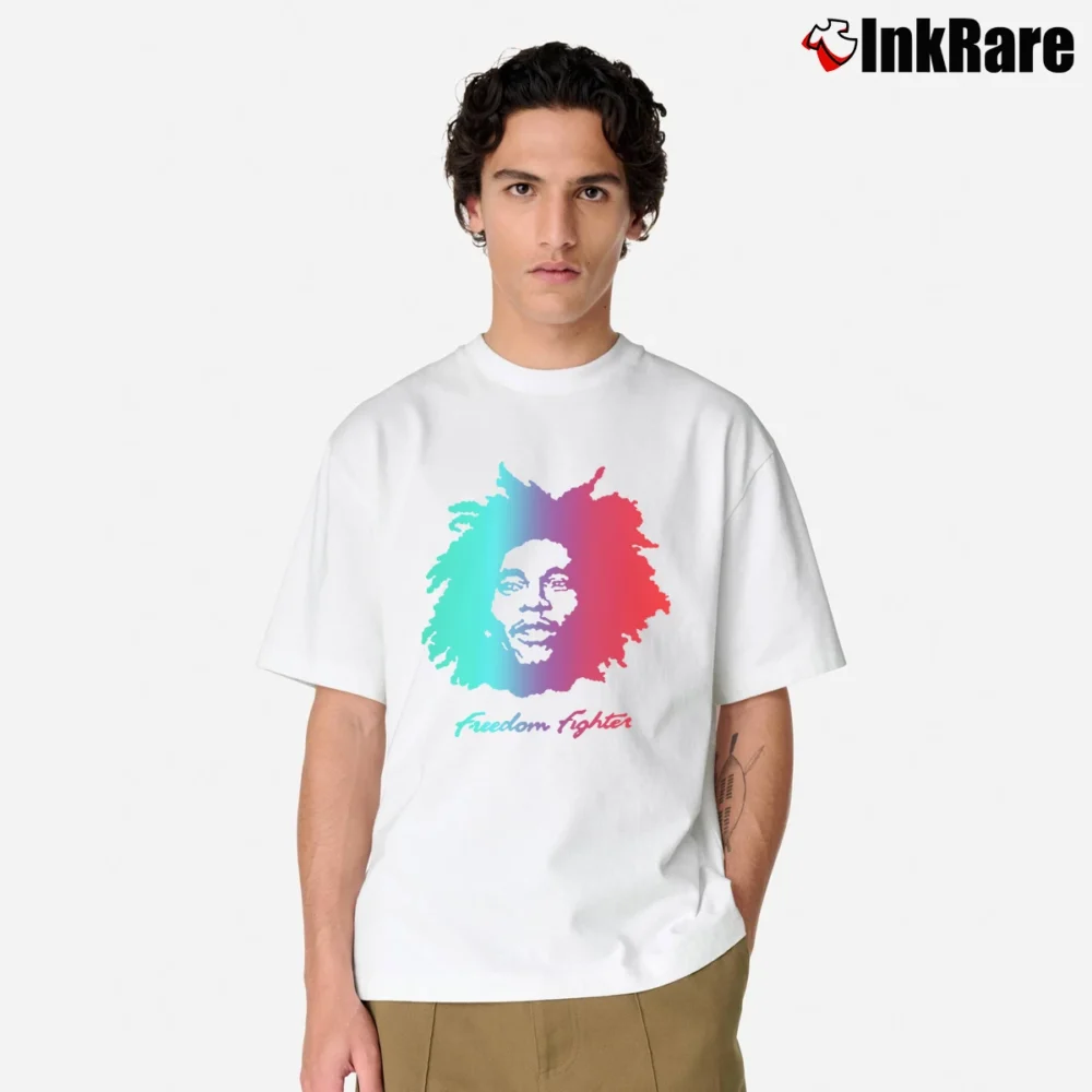 Men’s Bob Marley Freedom Fighter Classic T-Shirt in white | Soft, Breathable Everyday Wear