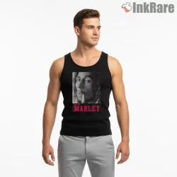 Bob Marley Gritty Monochrome Icon Shirt on black tank top for men graphic tee