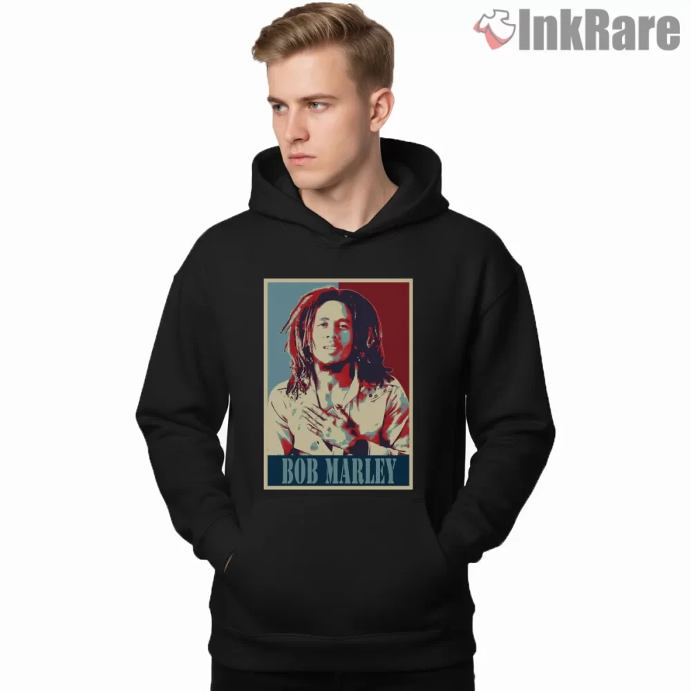 Bob Marley Hope Style Minimal Portrait Shirt on black hoodie for men graphic tee