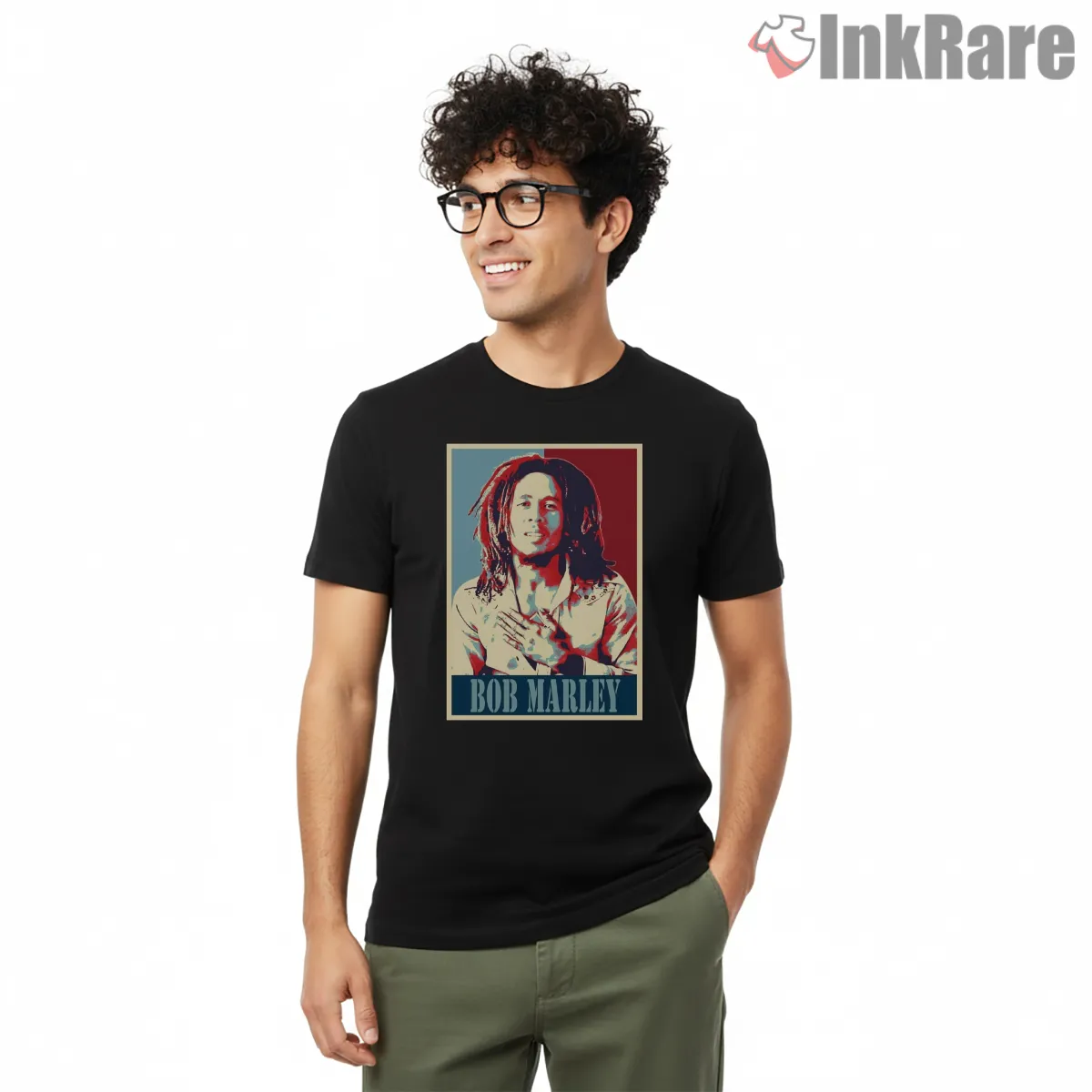 Bob Marley Hope Style Minimal Portrait Shirt on black short sleeve shirt for men graphic tee