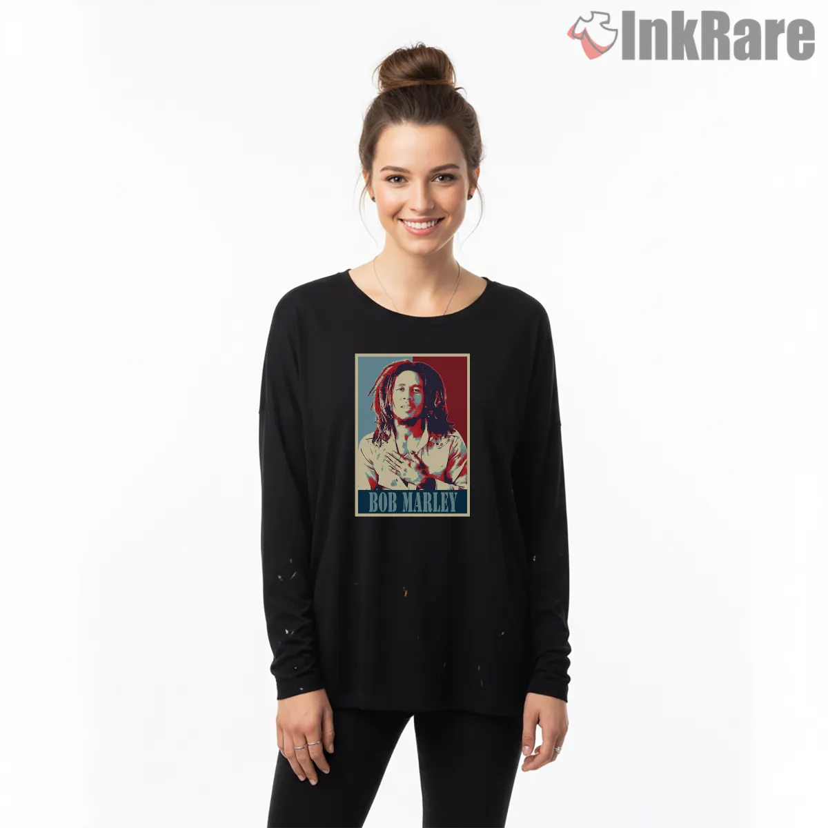 Bob Marley Hope Style Minimal Portrait Long Sleeve Black Bob Marley Hope Style Minimal Portrait Shirt on black long sleeve shirt for women graphic tee
